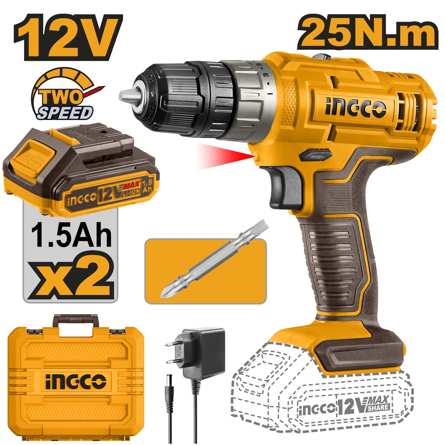 INGCO 12v Cordless Drill CDLI1228