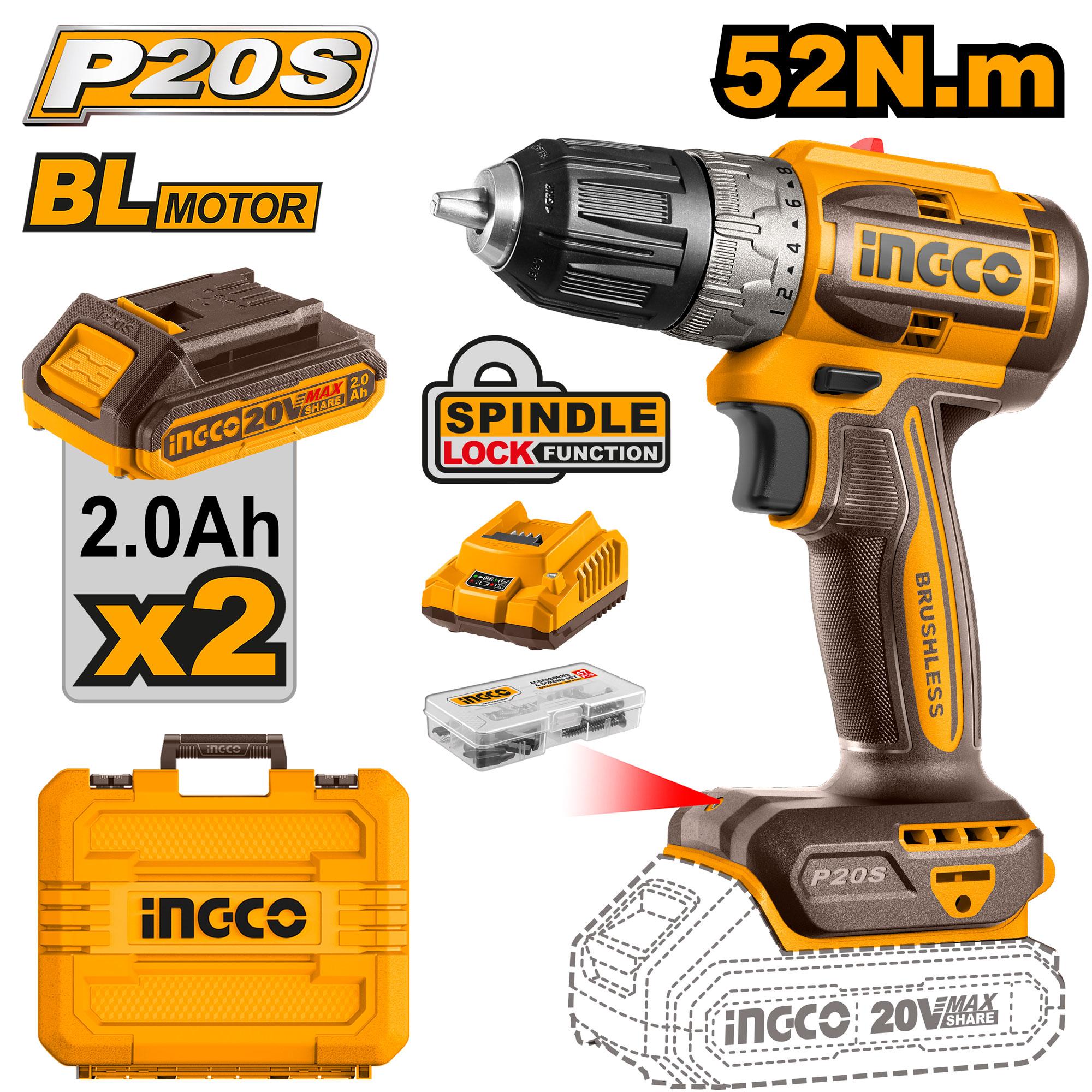 INGCO 20v Cordless Brushless Drill CDLI20453