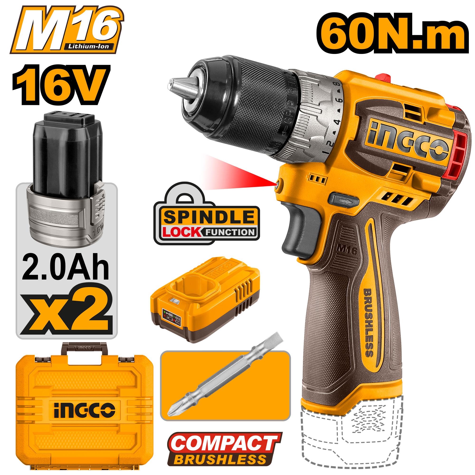 INGCO 16v Cordless Brushless Drill CDLI16682