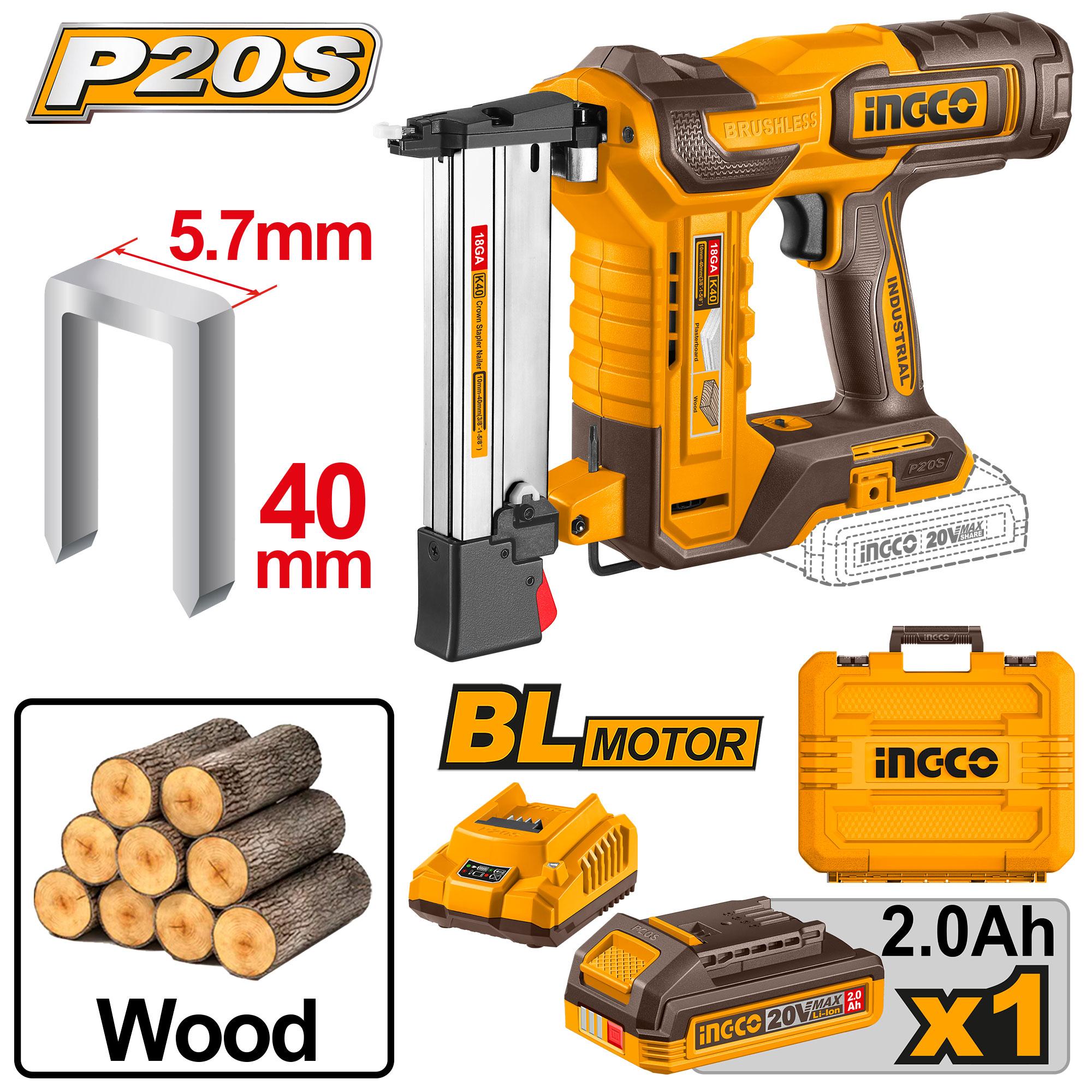 INGCO Cordless Crown Staple Nailer CCSNLI6008