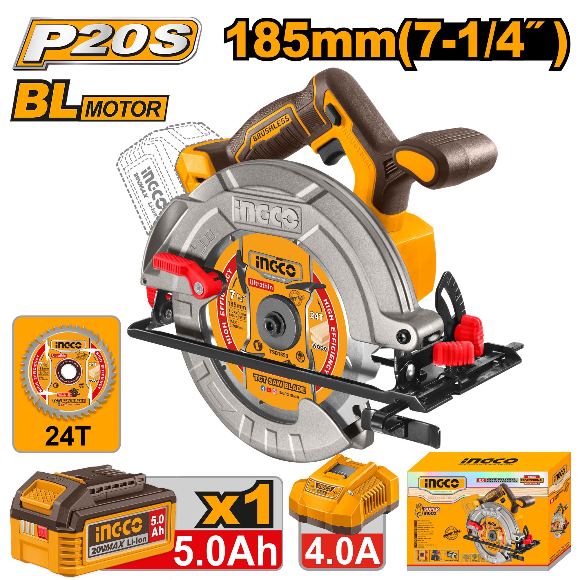 INGCO 20v Cordless Brushless Circular Saw 185mm CSLI18513