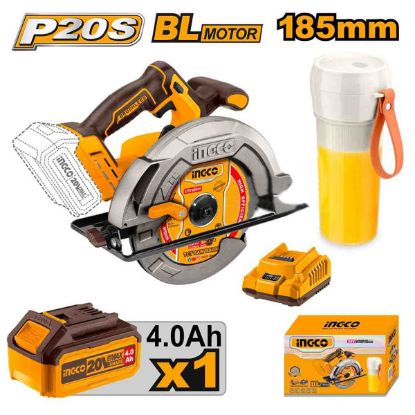 INGCO 20v Cordless Brushless Circular Saw 185mm with Cordless Blender COSLI240207