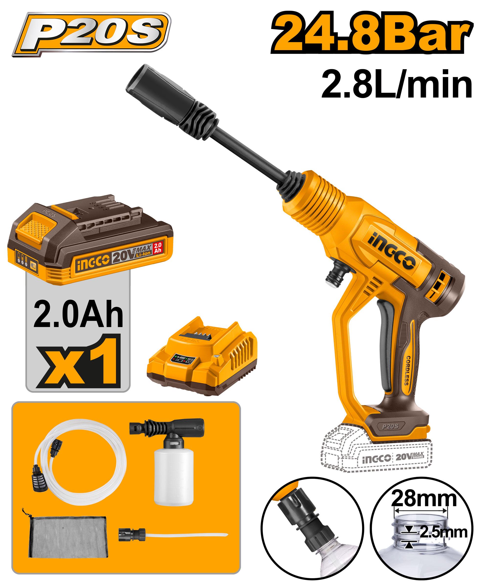 INGCO 20v Cordless Pressure Washer 2.4bar CPWLI20362