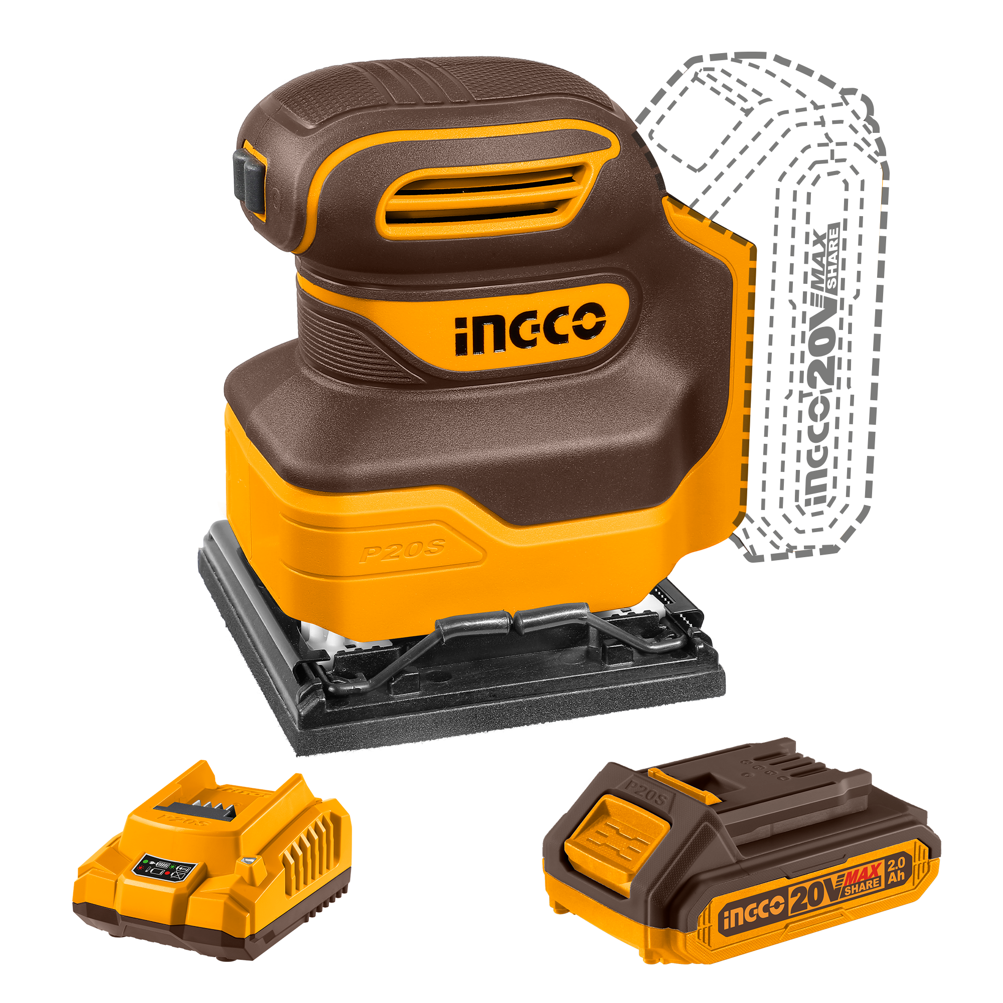 INGCO 20v Cordless Sheet Sander 5" CSHSLI20141