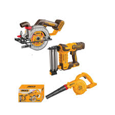 INGCO 20v Corldess 3pcs Combo Kit (Brad Nailer, Circular Saw and Air Blower) COSLI240683