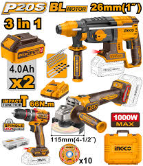INGCO 20v Cordless 3pcs Combo Kit (Angle Grinder , Rotary Hammer and Drill )COSLI241198