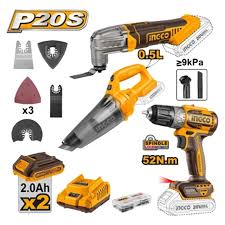 INGCO 20v Cordless 3pcs Combo Kit (Multi Tool, Vacuum Cleaner and Drill) COSLI240685