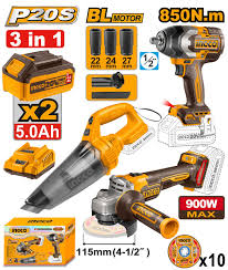 INGCO 20v Cordless 3pcs Combo Kit ( Impact Wrench, Vacuum Cleaner and Angle Grinder ) COSLI240789