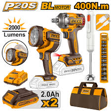 INGCO 3 Pcs Cordless Combo Kit(Impact Wrench, Worklamp and Blender) COSLI240961