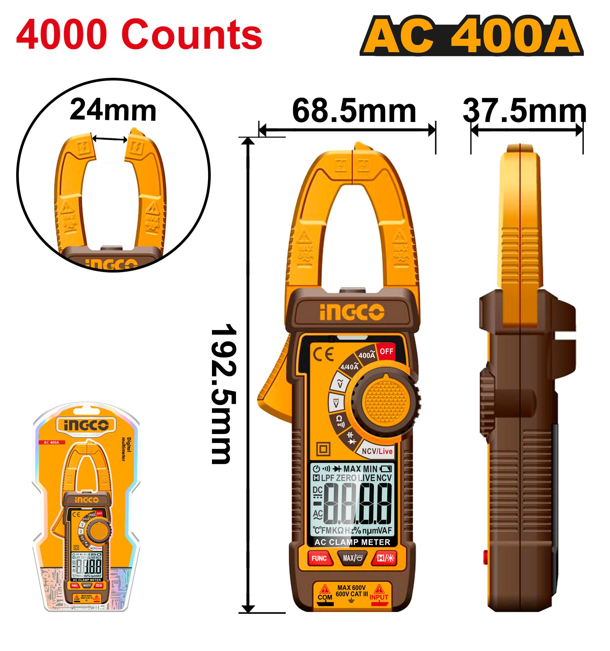 INGCO Digital AC Clamp Meter 400A DCM62001