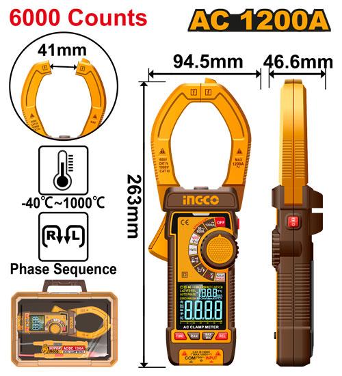 INGCO Digital Clamp Meter 1200A DCM610001
