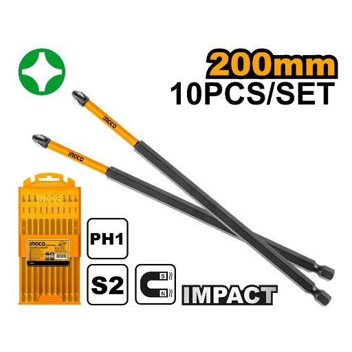 INGCO 10pcs Impact Screwdriver Bit Set 8" SDBIM11PH183