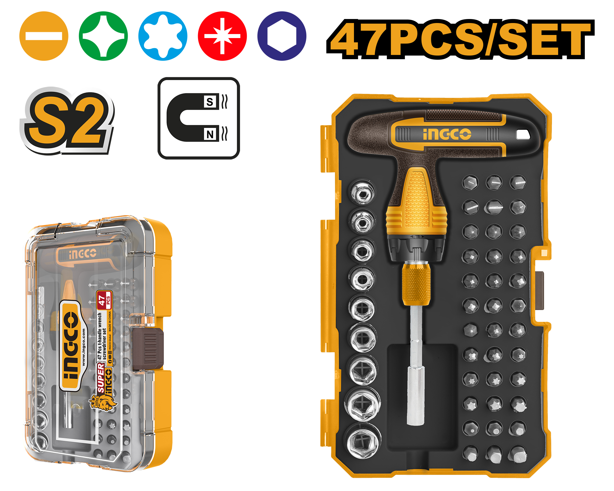 INGCO 47pcs T-Handle Wrench Screwdriver Set HKSDB0478