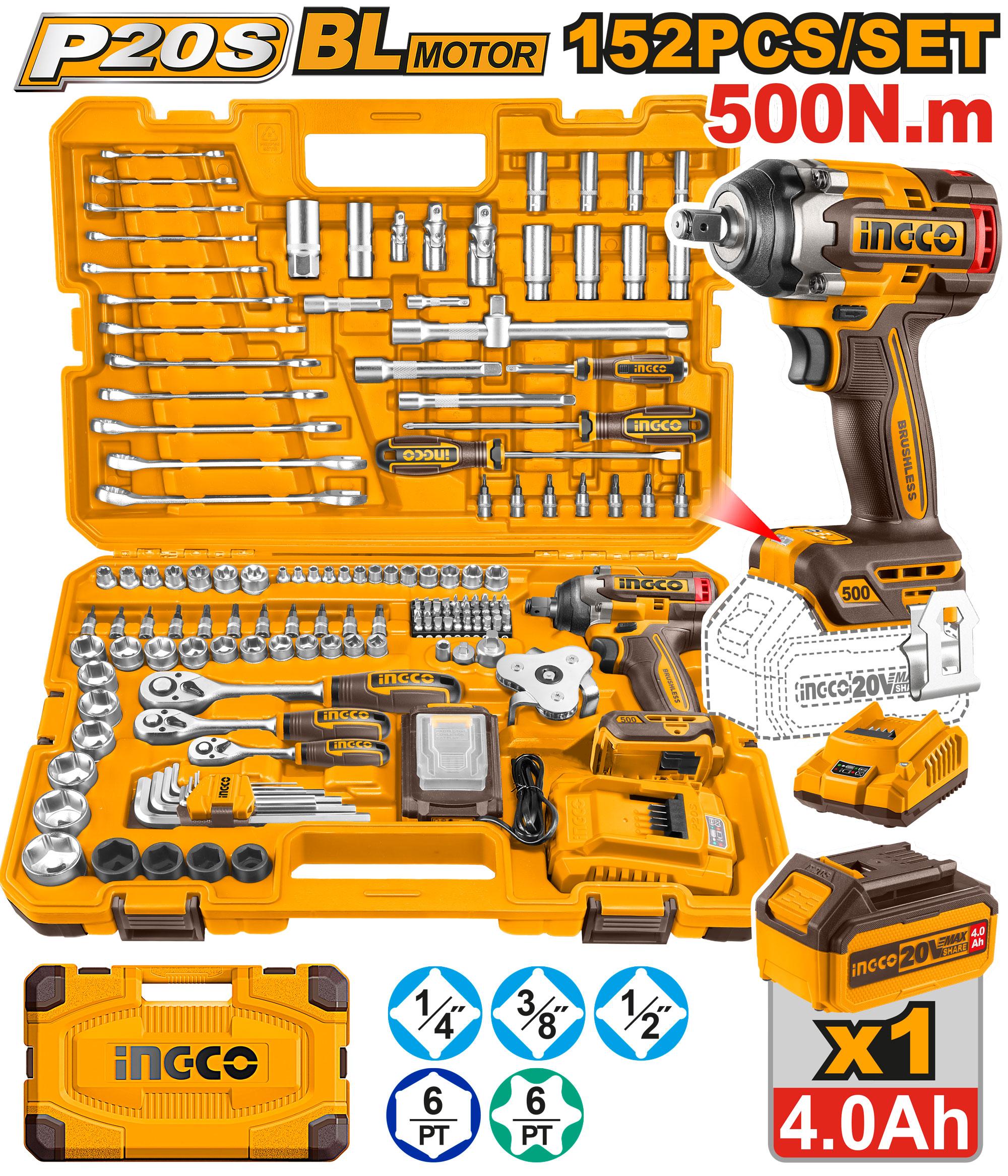 INGCO 152pcs Cordless Impact Wrench Tool Set HKTHP31521