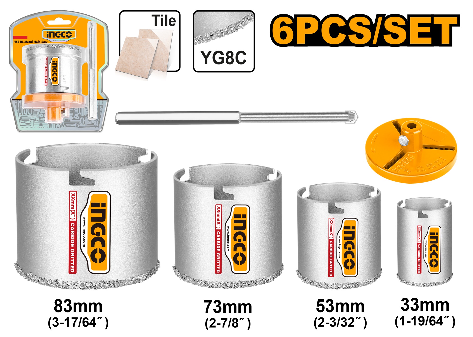 INGCO 6pcs Carbide Grit Hole Sasw Set HSB4061