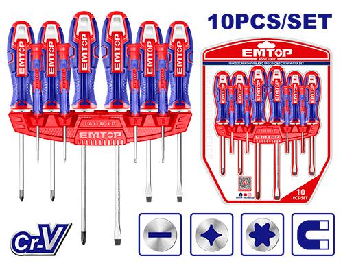 EMTOP 10pcs Screwdriver and Precision Screwdriver Set