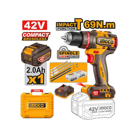 INGCO 42V Cordless Impact Drill 69Nm CIDLI426982