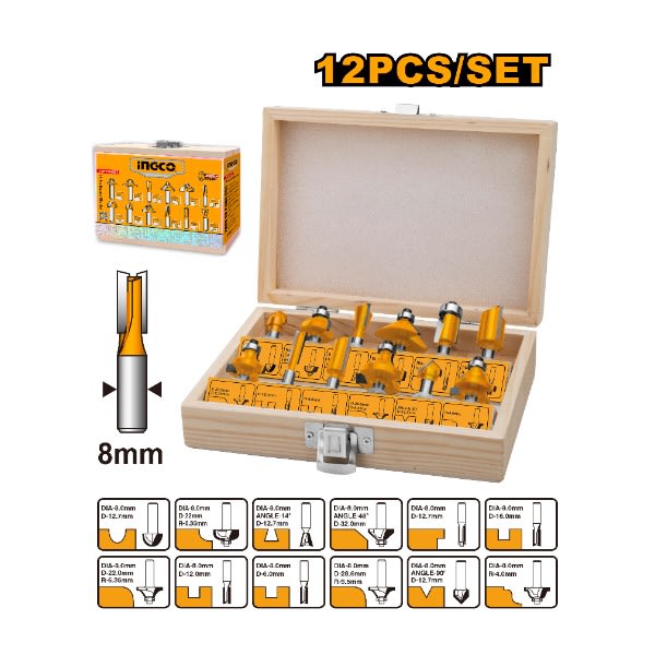 INGCO 12pcs Router Bit Set 8mm AKRT1211