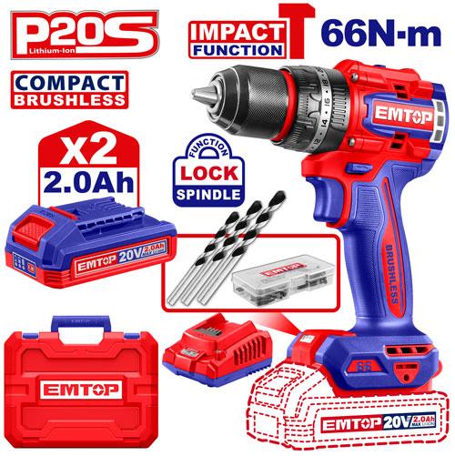 EMTOP 20V Cordless Brushless Impact Drill 66Nm ECIDL20668