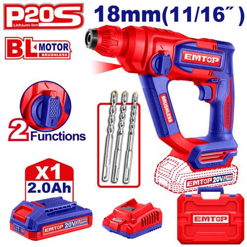 EMTOP 20V Cordless Brushless Rotary Hammer ELRH201881