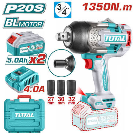TOTAL 20V Cordless Impoct Wrench 1350Nm 3/4" TIWLI20135