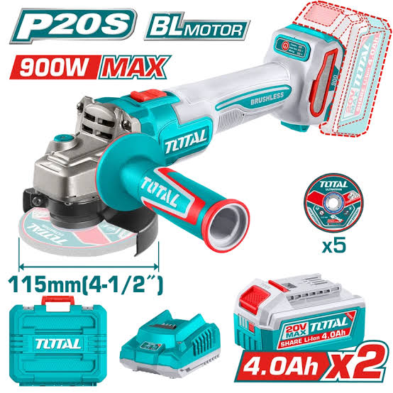 TOTAL 20v Cordless Angle Grinder 900W TAGLI261522