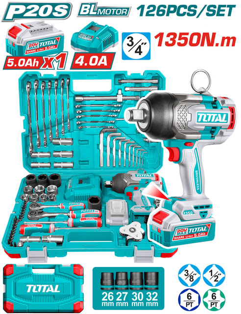 TOTAL 126pcs Impact Wrench Tool Set 1350Nm THKTHP31262
