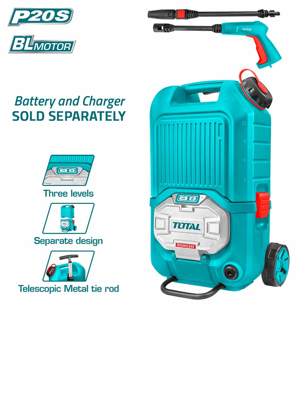 TOTAL Lithium-ion Auto Stop Pressure Washer TPWLI4006