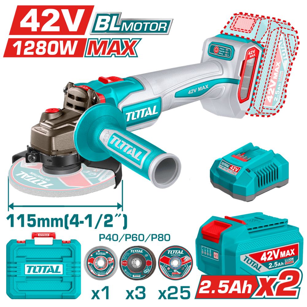 TOTAL 42V Cordless Angle Grinder 2.5Ah TAGLI4128112