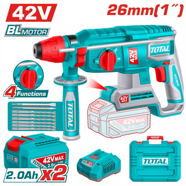 TOTAL 42V Cordless Rotary Hammer 26mm TRHLI422682