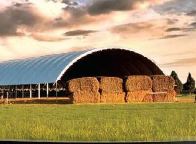 DomeShelter being used to store hay bales.