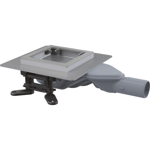 Подов сифон Alcaplast APV110, със странично оттичане, без решетка, 130х130мм, борд от неръждаема стомана