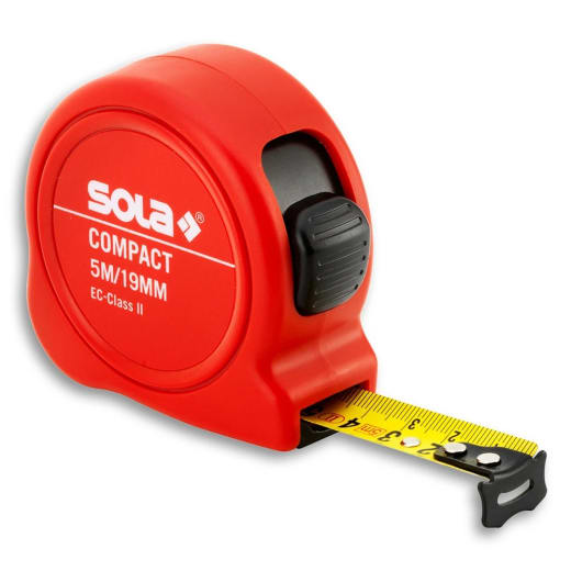 Ролетка SOLA Compact, 3м, противоударна, автоматично прибиране на лентата, бутон за застопоряване