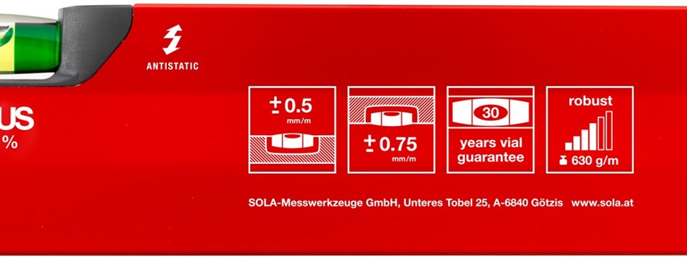 Нивелир SOLA Big X 3 40, 40см, Удароустойчив, Подобрена четливост при слаба светлина, Изключителна точност на измерване