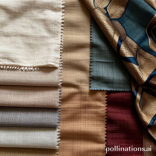 Diverse natural fabric swatches like cotton, silk, and linen