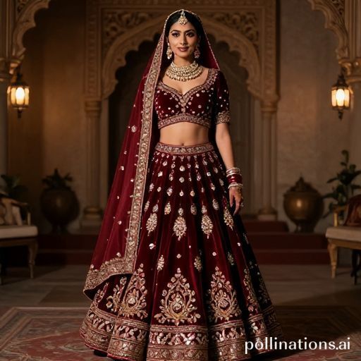 Bride wearing a beautifully embellished velvet lehenga