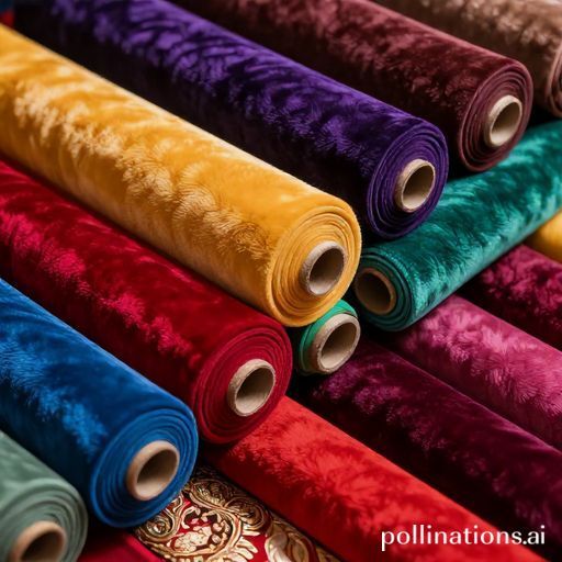 Different types of colorful velvet fabric rolls