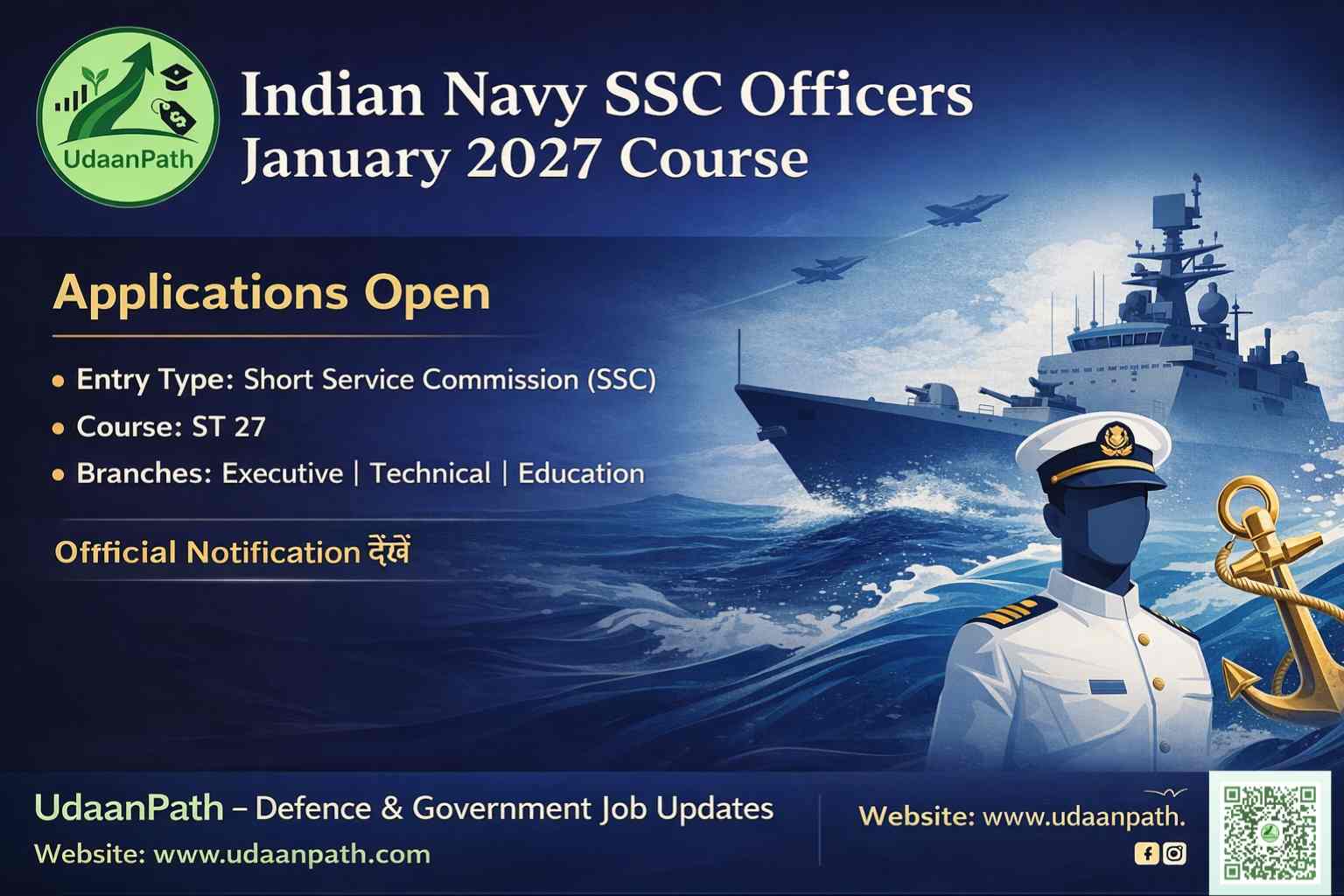 Indian Navy SSC Officers Jan 2027 (ST 27) – Applications Open 24 Jan 2026