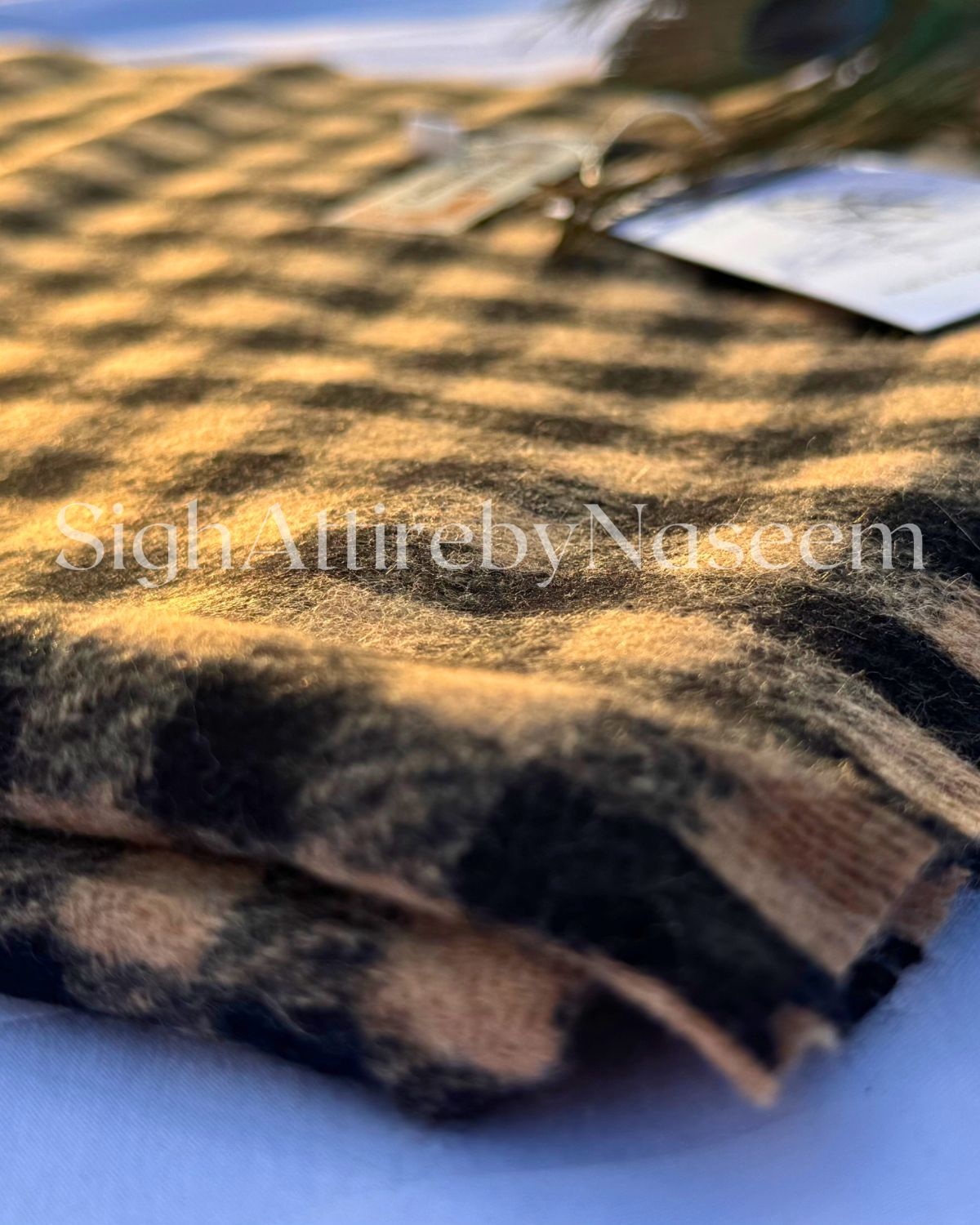 Checkered Pattern Cashmere Stoles - Brown thumbnail 2