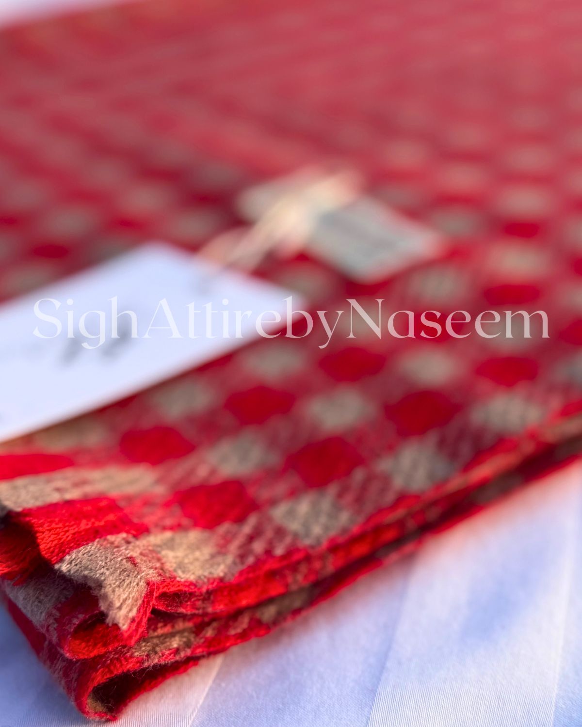 Checkered Pattern Cashmere Stoles - Fresh Red thumbnail 2