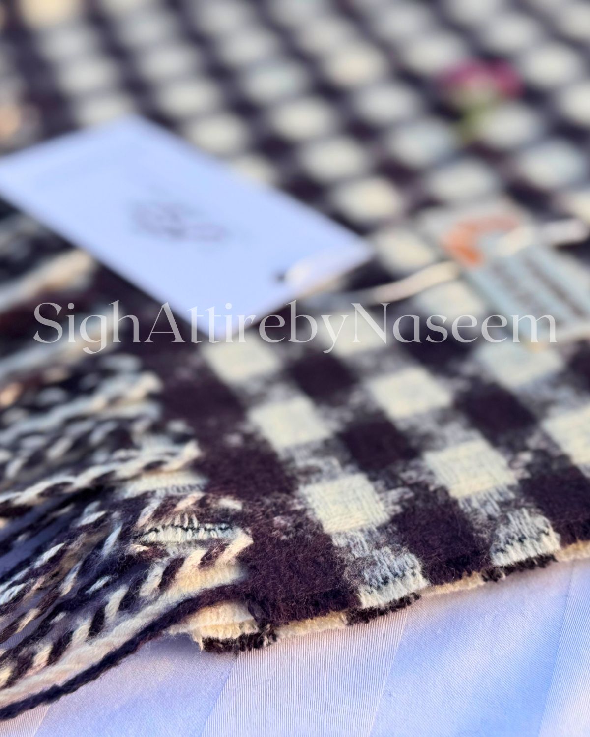 100% Pure Cashmere Stoles -Dark Plum & White thumbnail 2