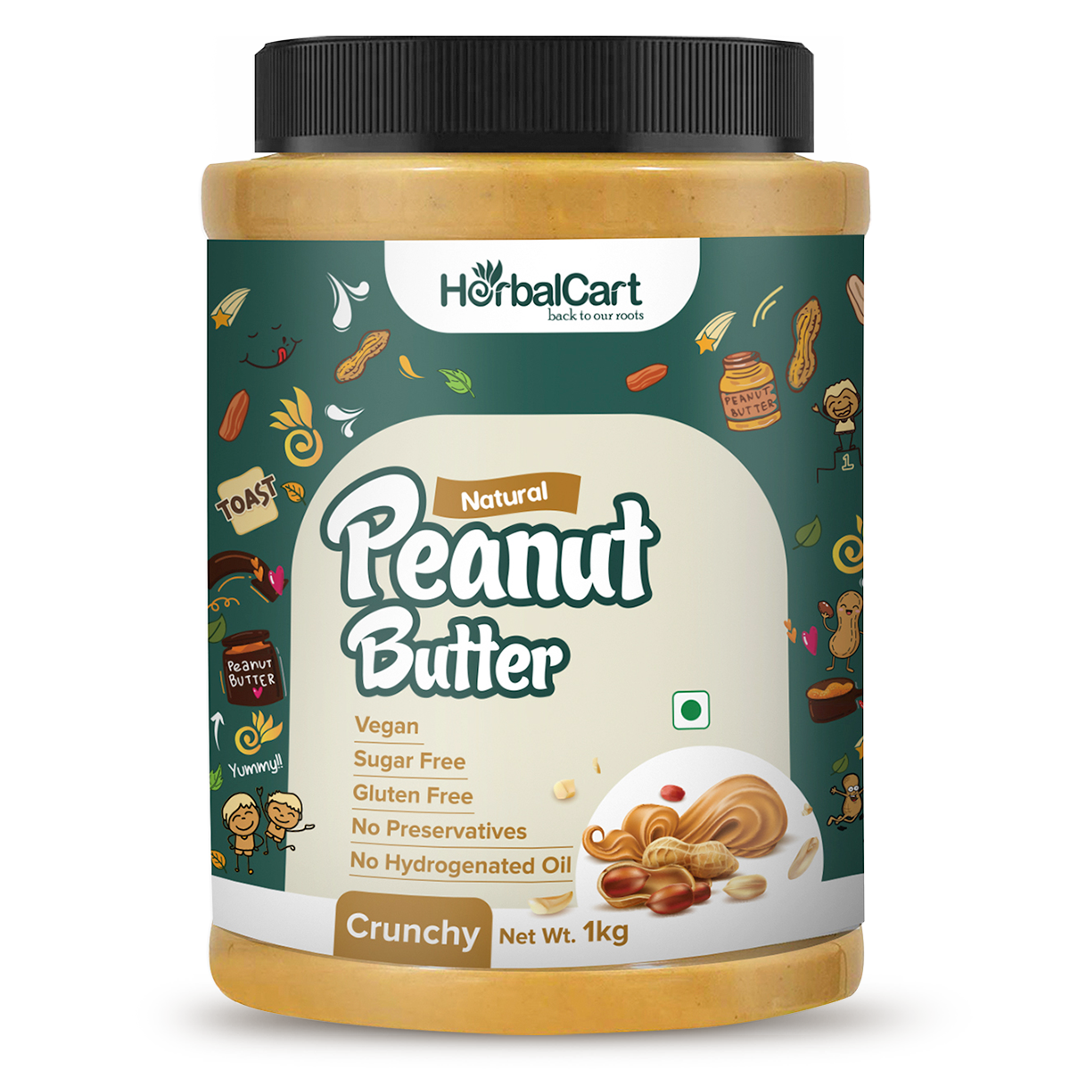 Natural Peanut Butter Crunchy, Unsweetened (340g-1kg)