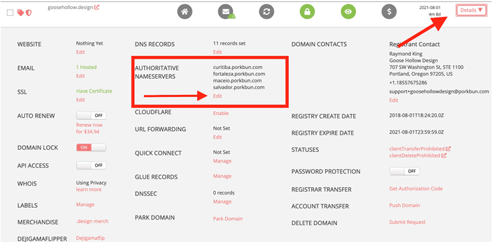 change porkbun nameserver