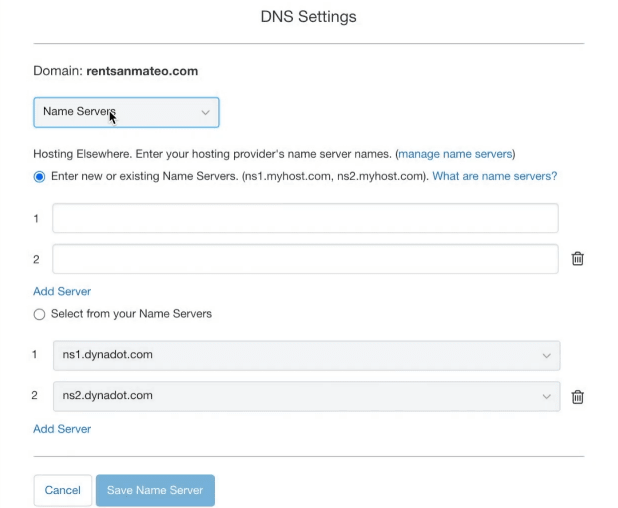 dynadot change nameservers