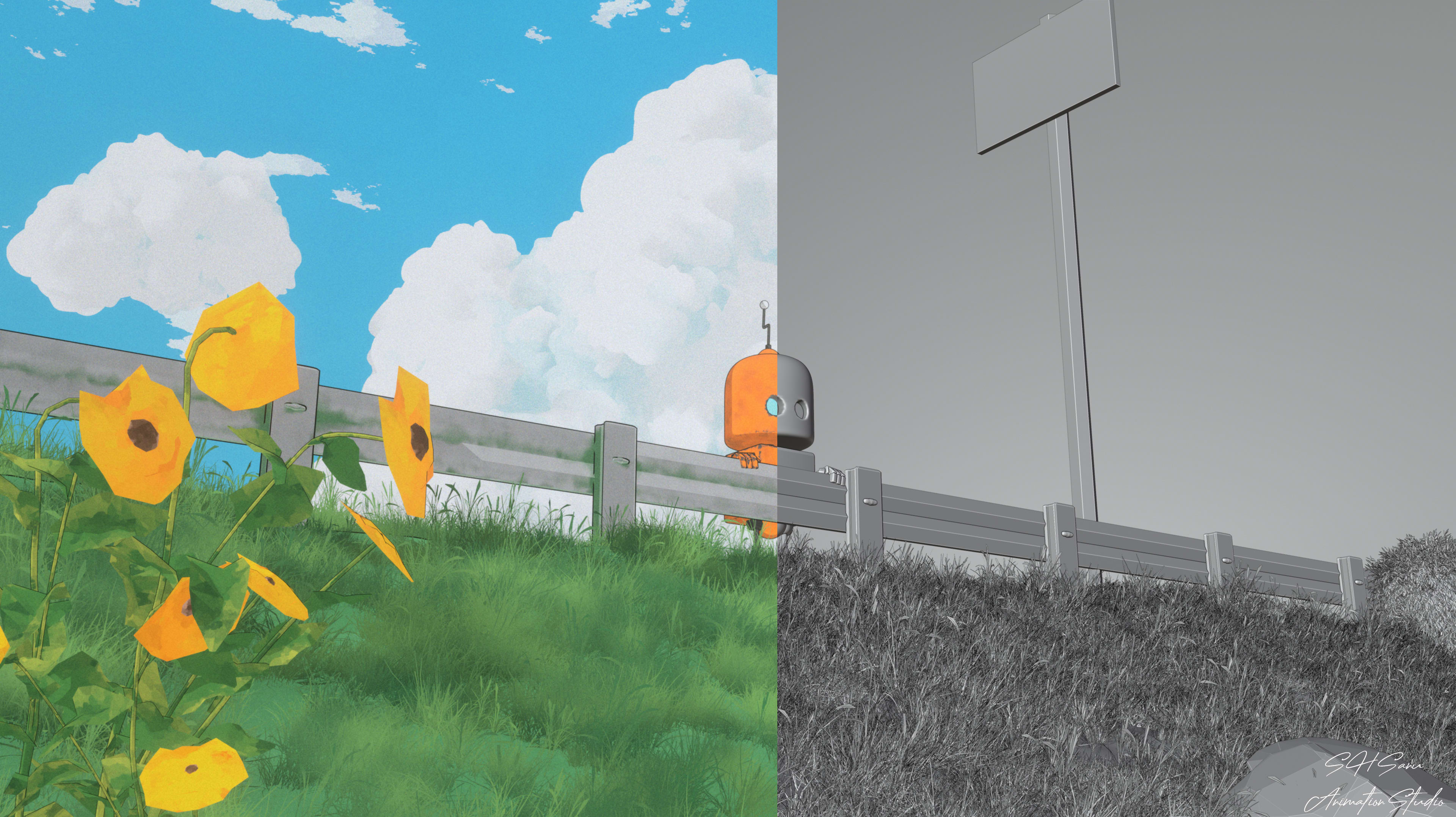 Robot and Road Fifty-Fifty