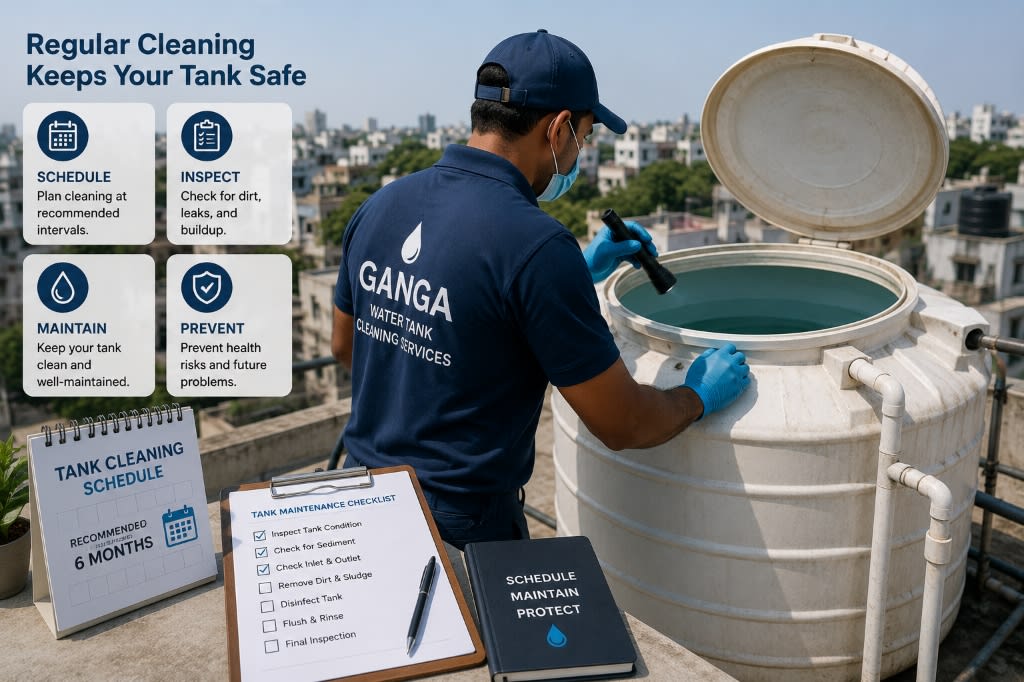 Professional inspection and maintenance of a residential water tank