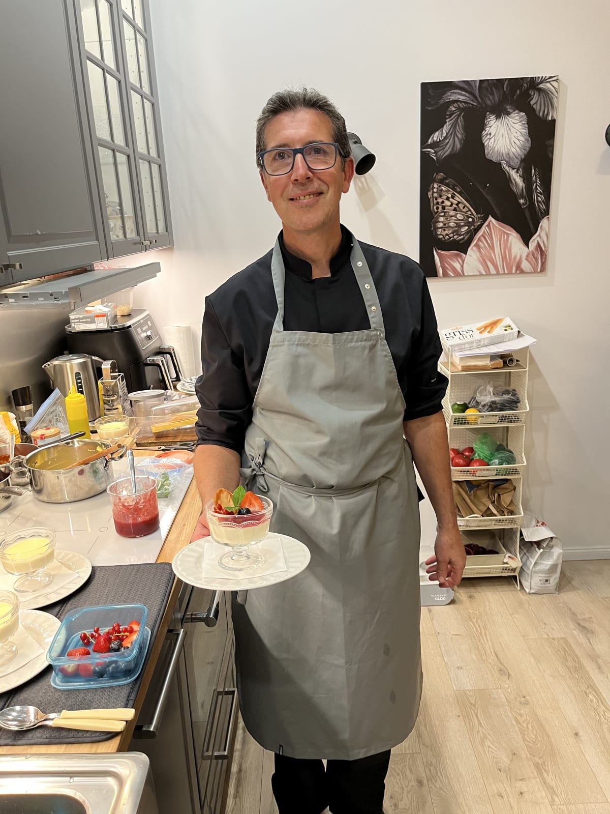 Chef Domenico presenting the fourth course at the table