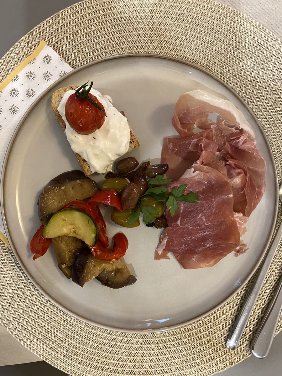 Italian antipasto plated at home by chef Domenico