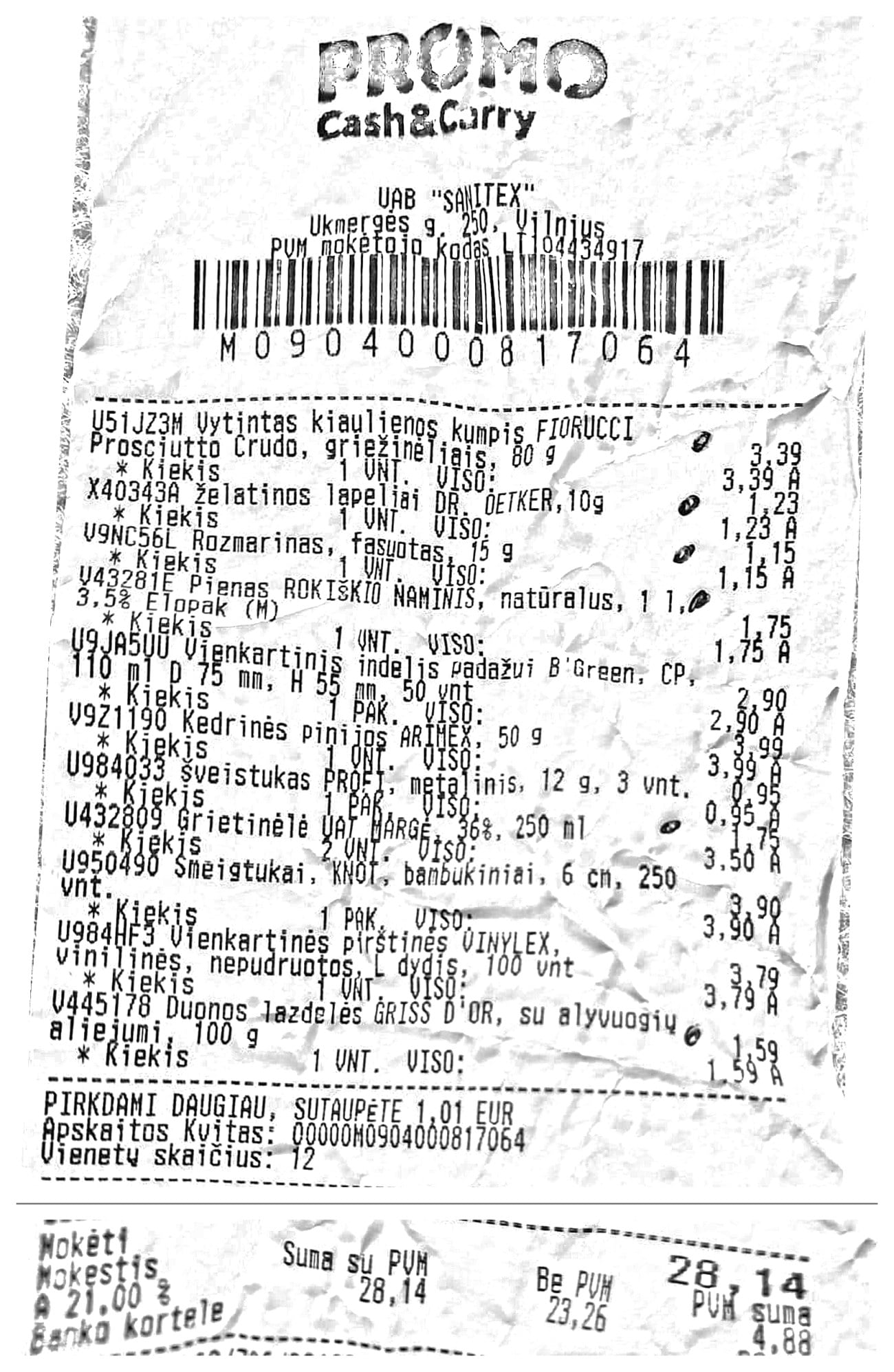 PROMO Cash&Carry receipt, 30 September 2026, total €28.14