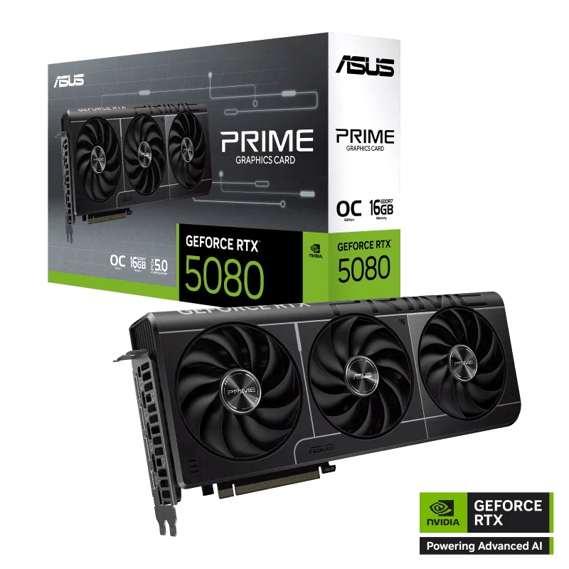 ASUS PRIME GeForce RTX 5080 16GB GDDR7 OC Edition Graphics Card, 16GB GDDR7 256-Bit Memory, 2655MHz Boost Clock, 30Gbps Memory Speed, 10752 CUDA Cores